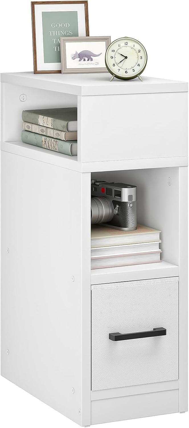 CHOEZON Narrow Side Table, 7.9" Small Nightstand with Drawer, Skinny Bed...