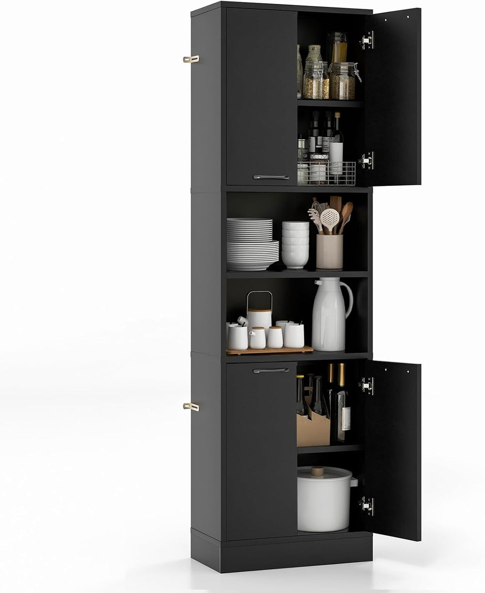 Kitchen Pantry Cabinet, Dining Room Cupboard with 4 Doors & 2 Open Counte...