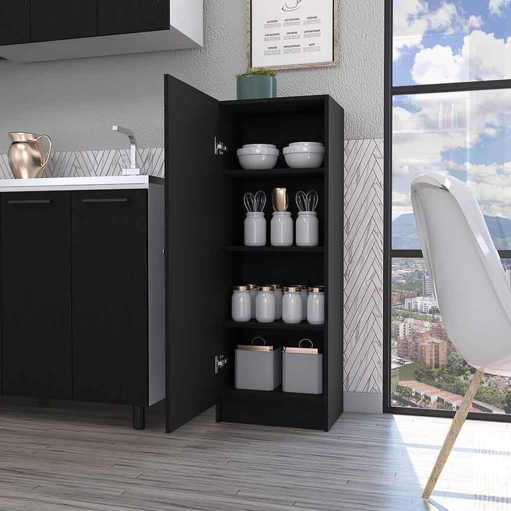 Miami Single Door Pantry, 4 Shelves, Black Engineered Wood, Space-Saving Stor...