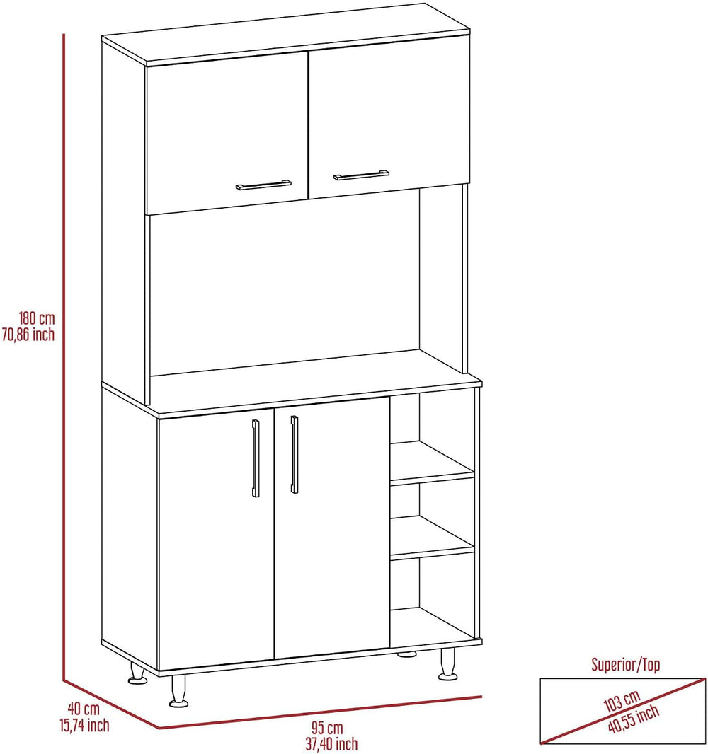 Kitchen Pantry Double Door Cabinet, Four Legs, Three Shelves, White