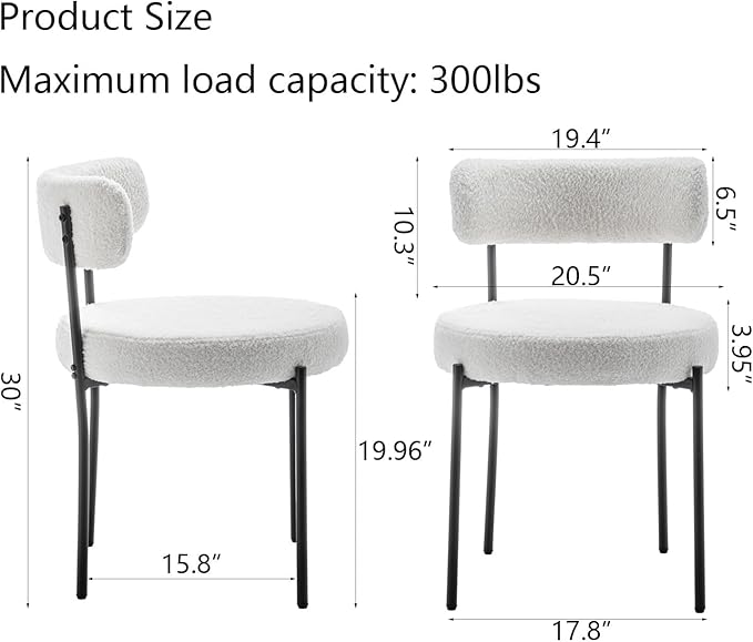 White Boucle Dining Chairs Set of 4, Upholstered Dining Room Chairs with Blac...