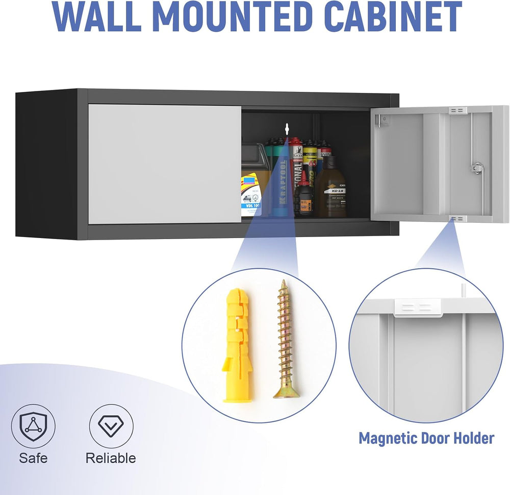 Metal Locking Cabinet, 12.8" H Garage Cabinet Wall Mount, Steel Storage ...