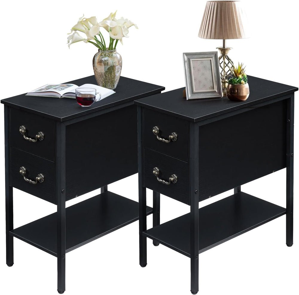 VECELO End Tables,Narrow Nightstand with Drawers and Storage Shelf,Modern Nig...