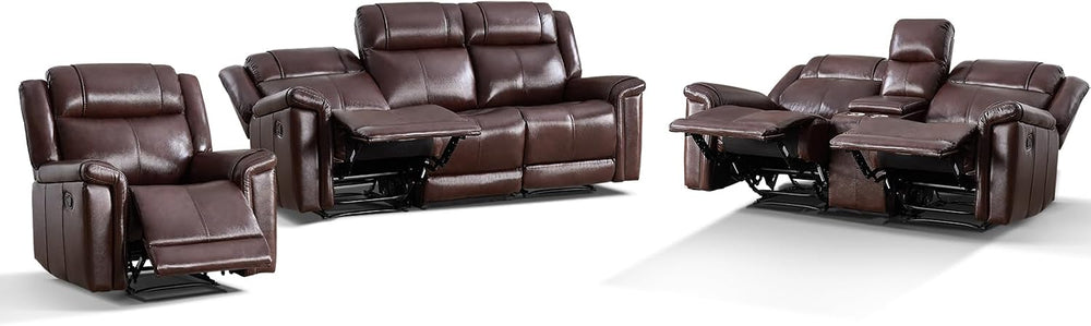 ANJ Premium Genuine Manual Reclining Sofa Set, Included Single Recliner Chair...