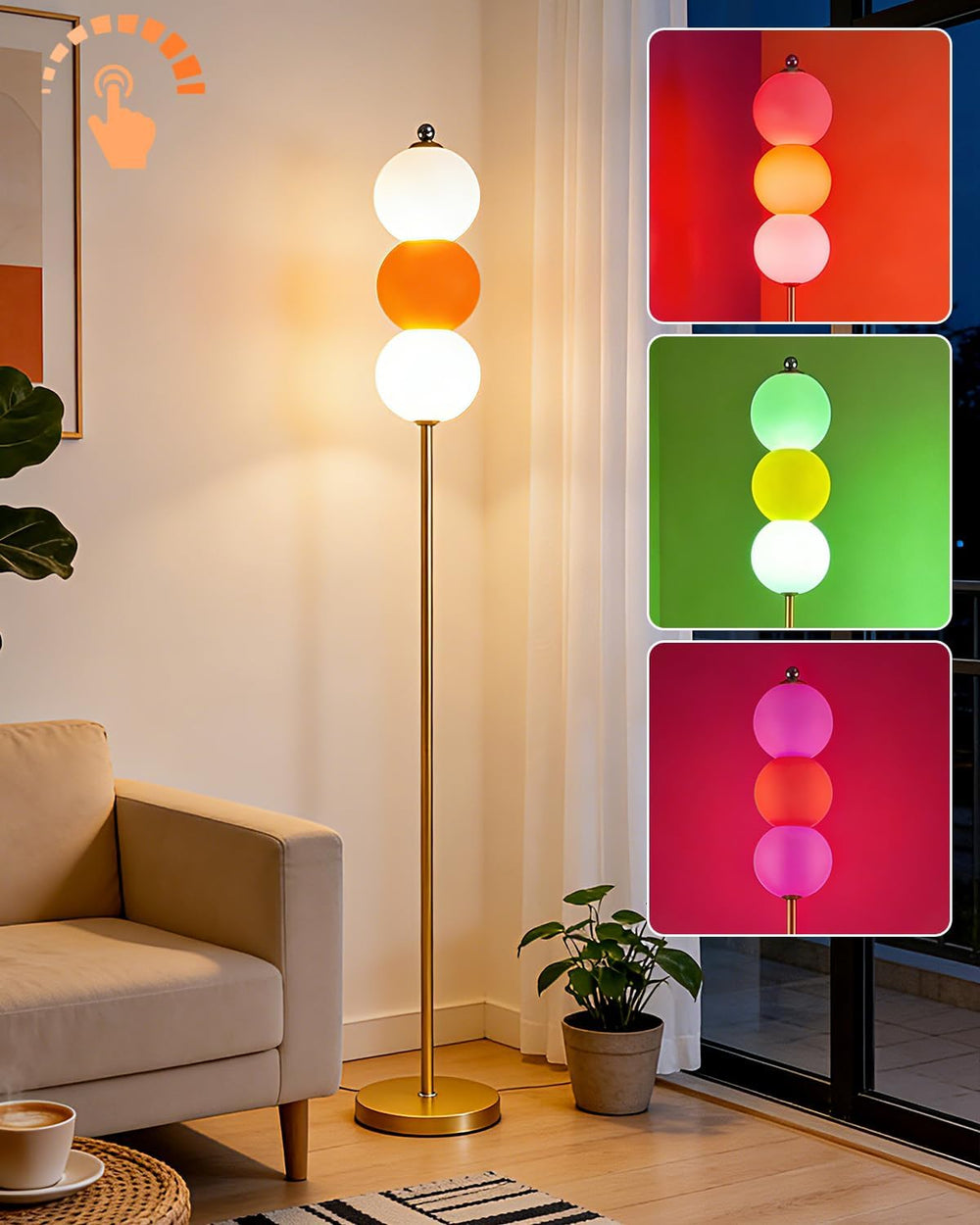 Lightdot Orange Floor Lamp Modern Standing Lamp with Touch Control, RGBW