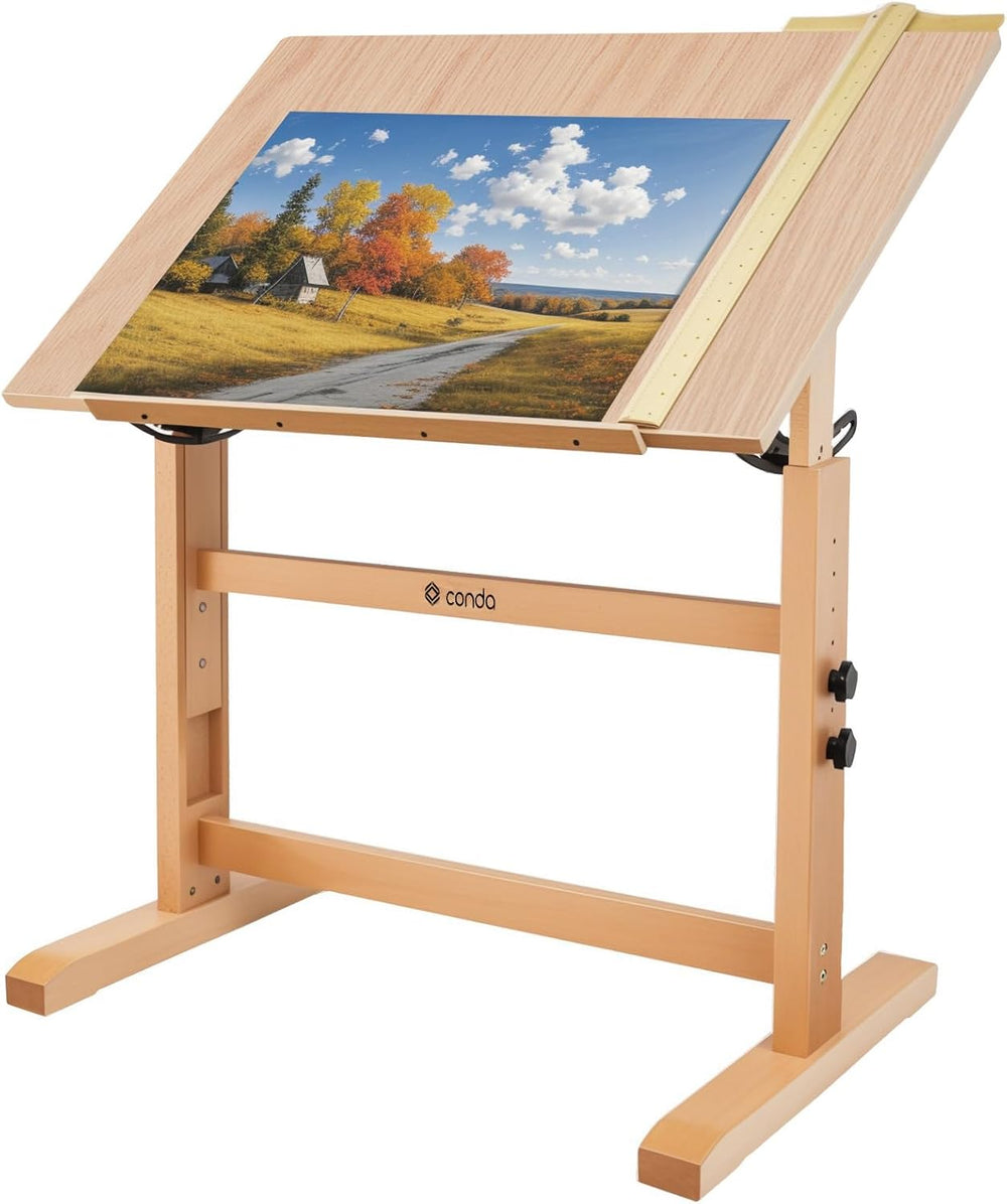 conda Wood Drafting Table - Adjustable Height, 35.5"x23.5" Plan Tab...