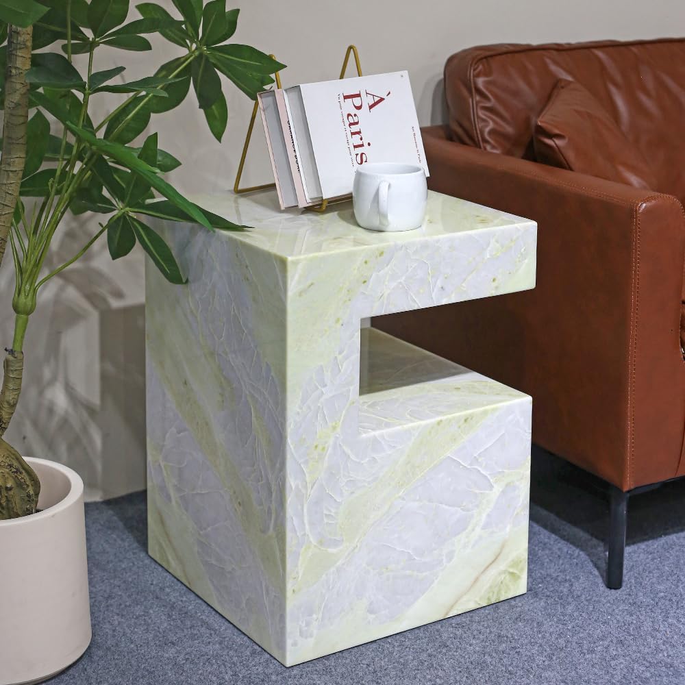 Natural Marble C-Shaped End Table, Luxurious Handmade Coffee Table Suitable f...