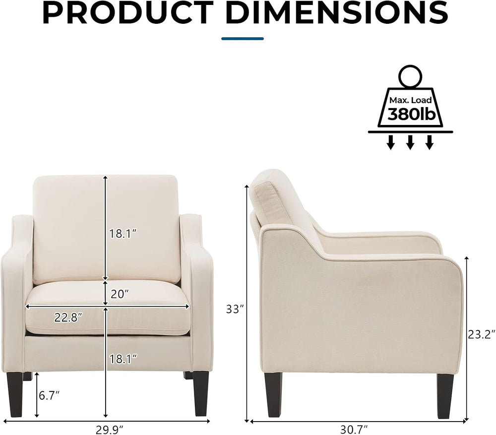 VINGLI Accent Chair, Linen Upholstered Armchair, 380 LBS, Living Room