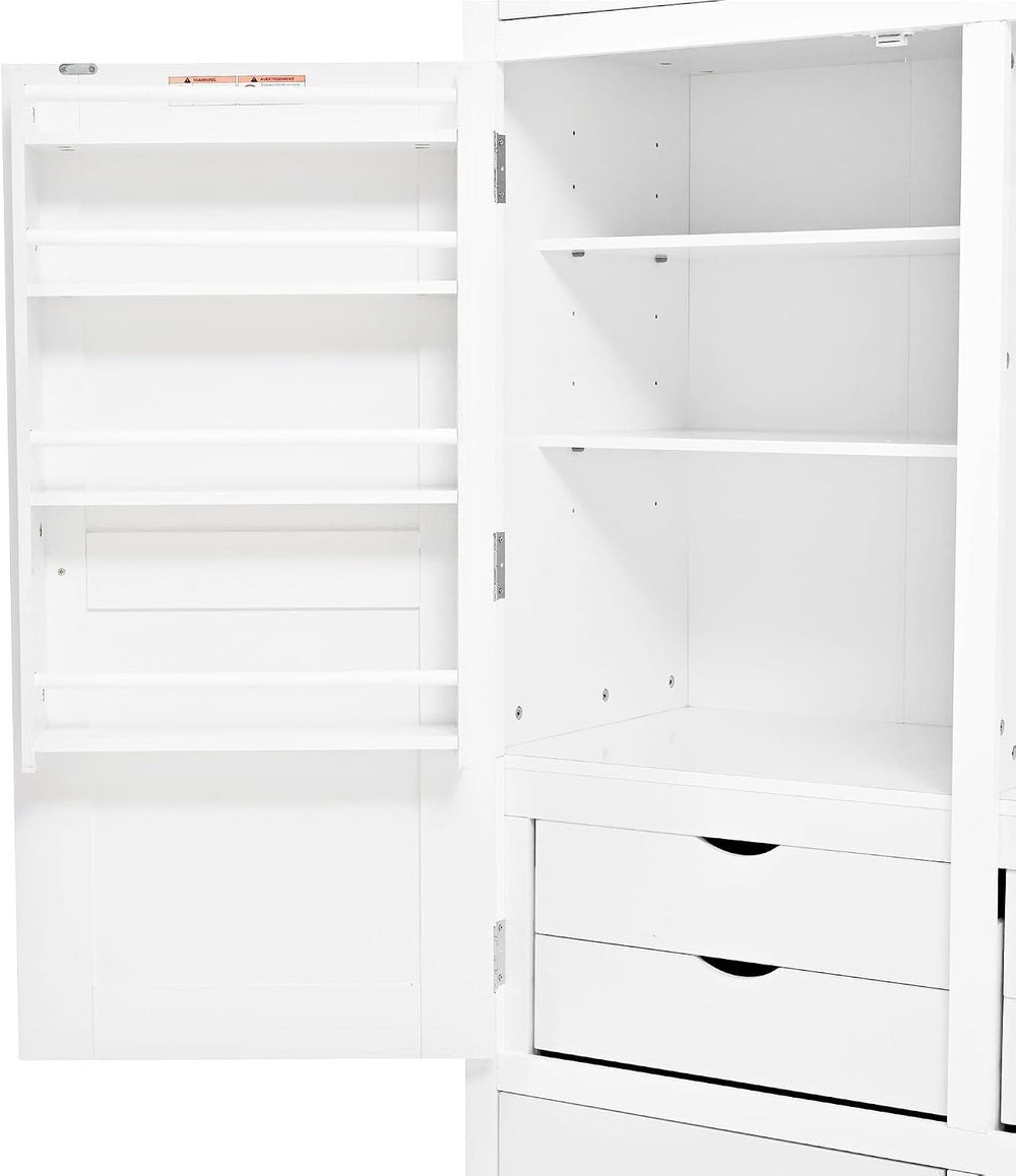 74.8" Tall Kitchen Pantry Cabinet with 4 Doors 6 Drawers 4 Pull-Out Tray...