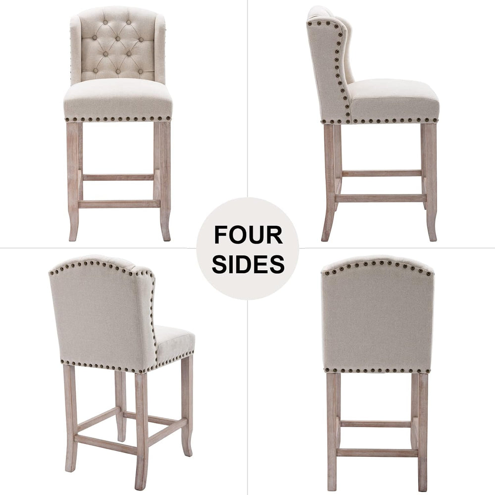 DUOMAY Tufted 26 Inch Counter Height Bar Stools Set of 2, Linen Upholstered C...