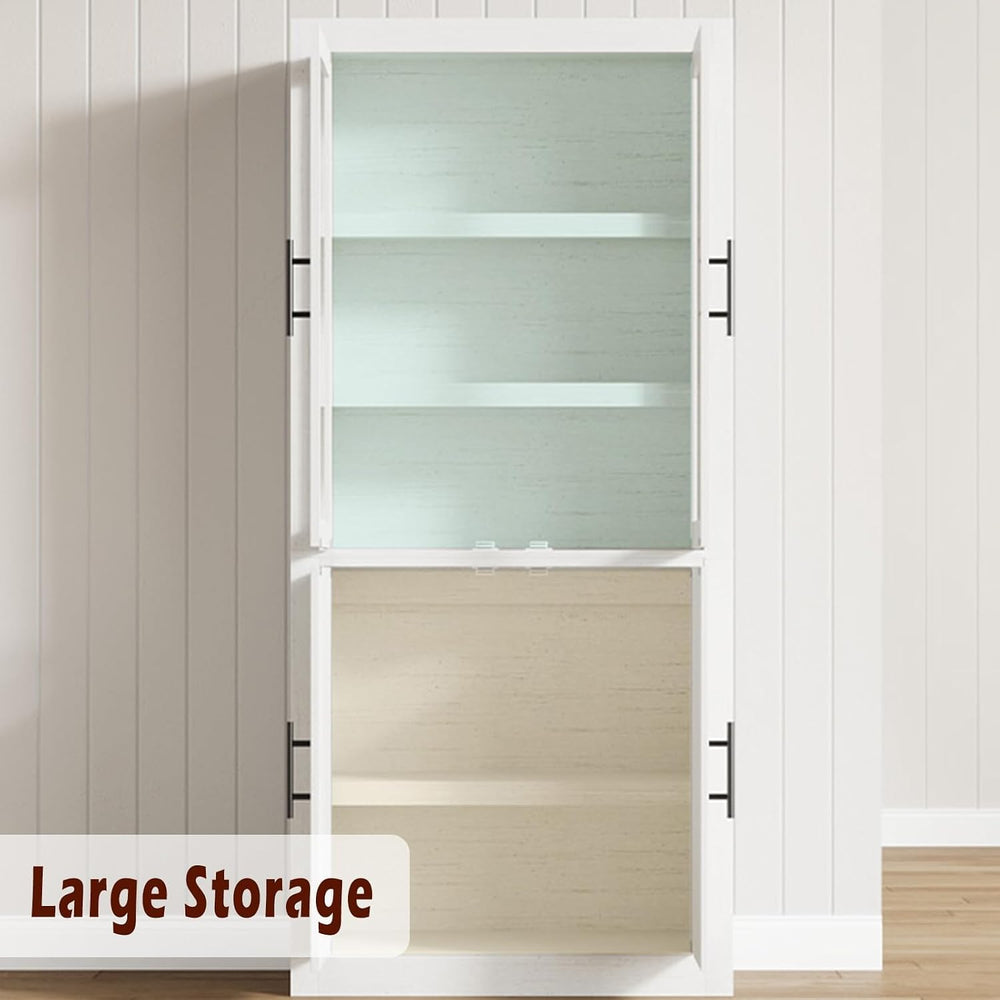 Farmhouse Kitchen Pantry Storage Cabinet, 70.5" Tall Wood Cupboard with ...