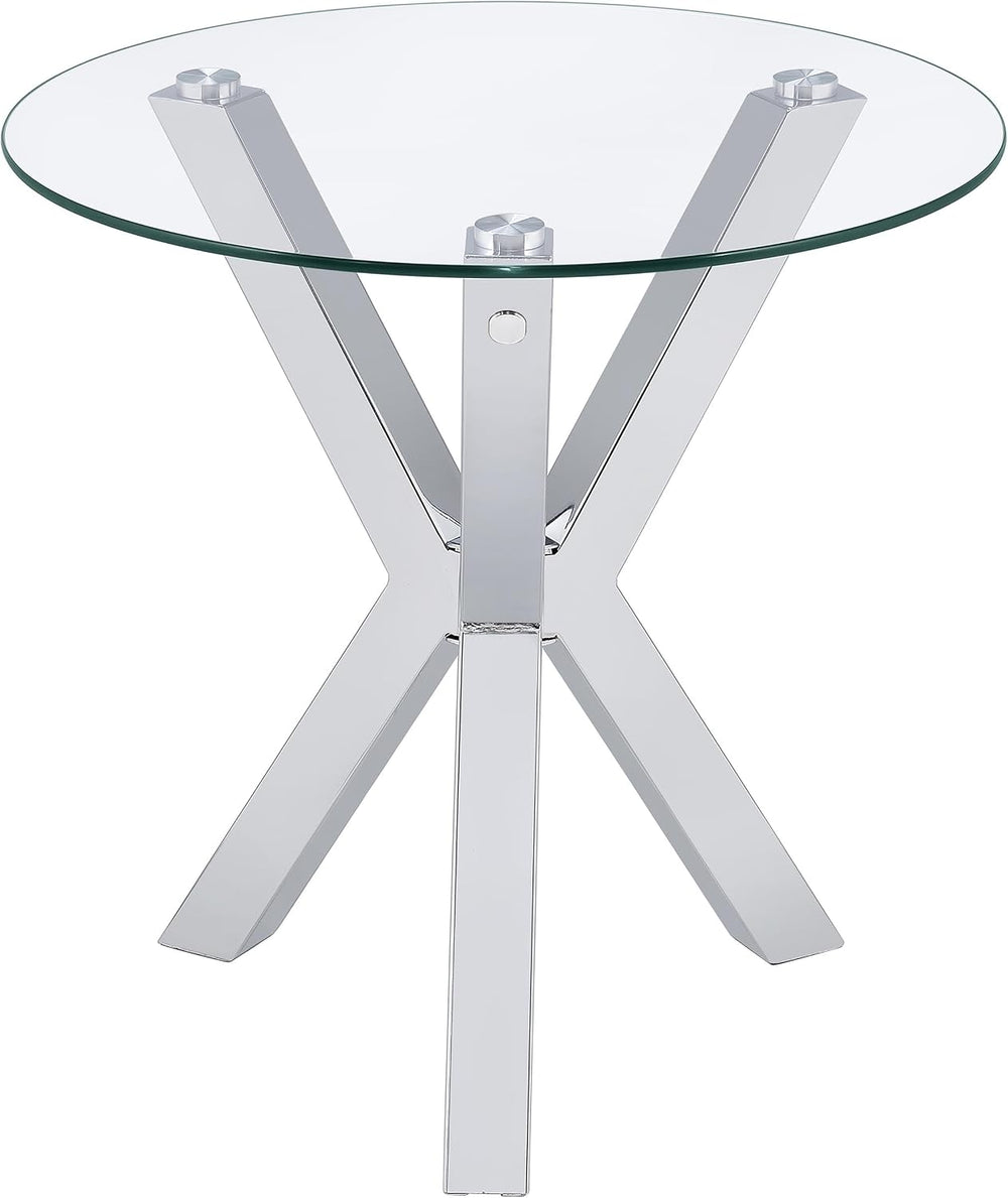 Coaster Home Furnishings Kenzie Round Tempered Glass Top End Side Table Chrome