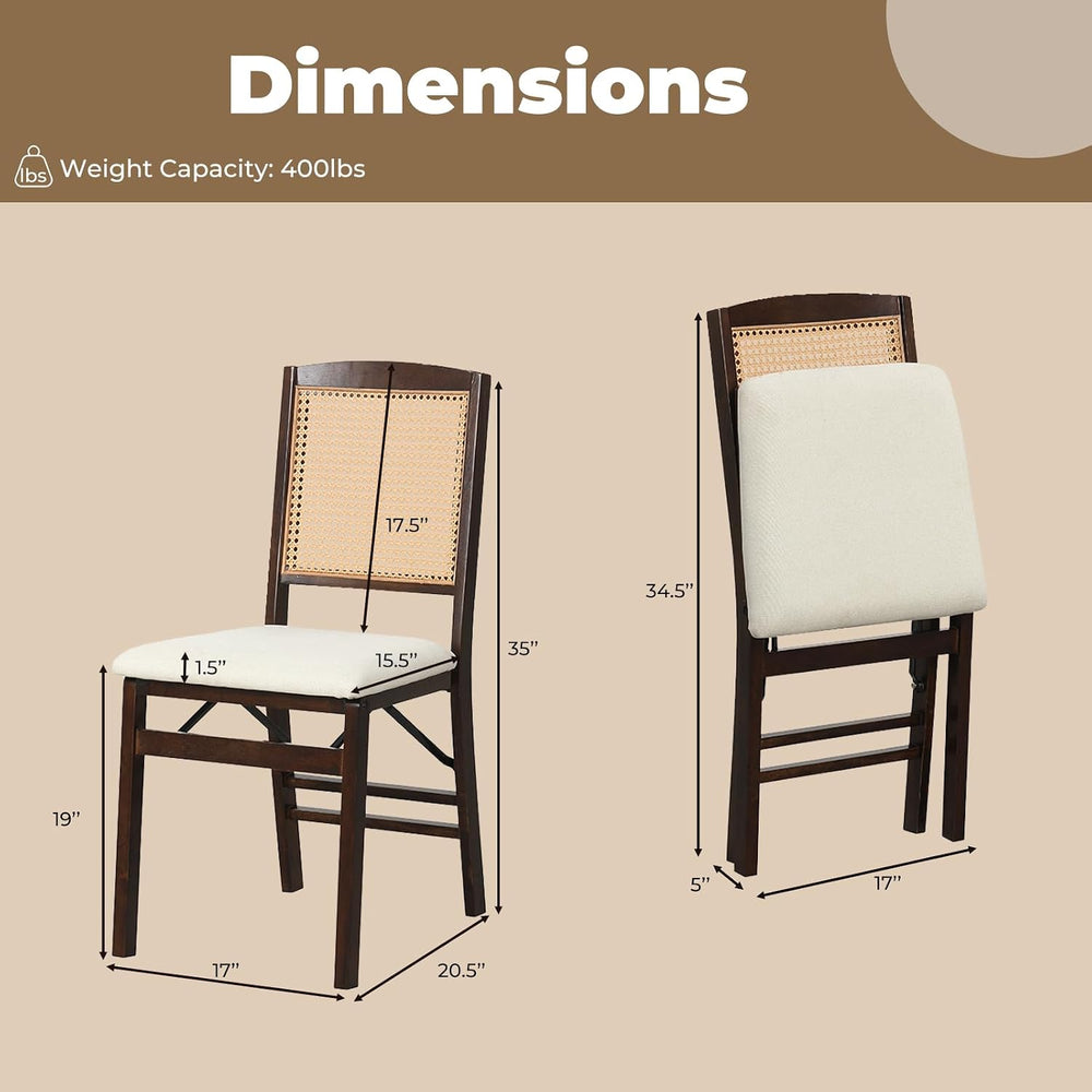 HAPPYGRILL Folding Dining Chairs Set of 4, Wood Kitchen Chair with Rattan Bac...