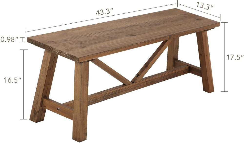 Wnutrees 43" Farmhouse Solid Wood Bench, Narrow Long Seat, Natural | Ent...