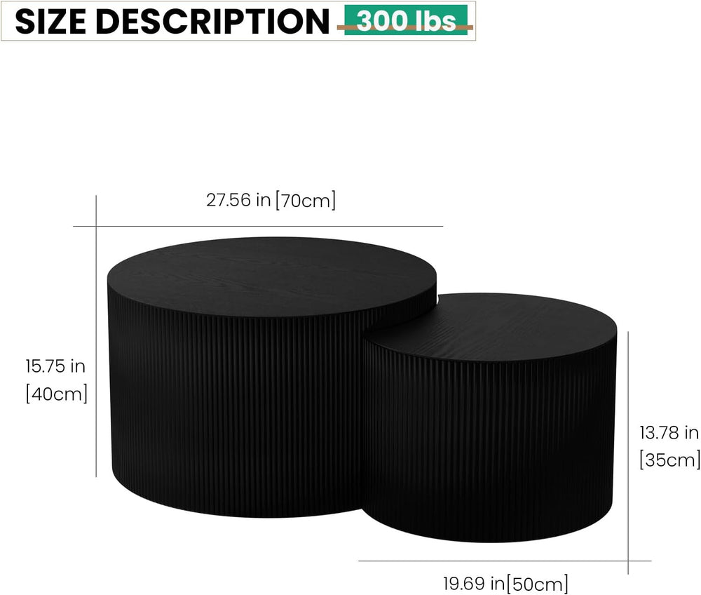 Nesting Coffee Table for Living Room, Round Coffee Table Set of 2 Drum Nestin...