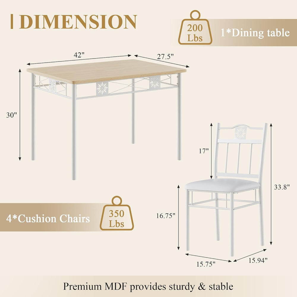 VECELO Dining Table Set for 4, 5-Piece Wood Kitchen Table with Upholstered Pa...