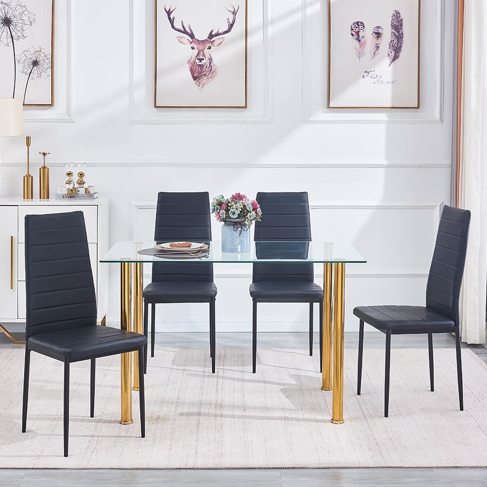 Dining Table Set for 4, 5 Piece Kitchen Table and Chairs for Dinette, Apartme...