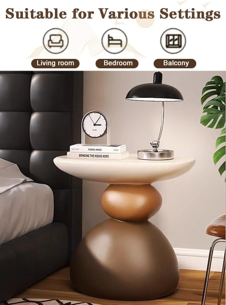 Decorative Stone Shape Side Table, Fiberglass End Table Nightstand, Round Acc...