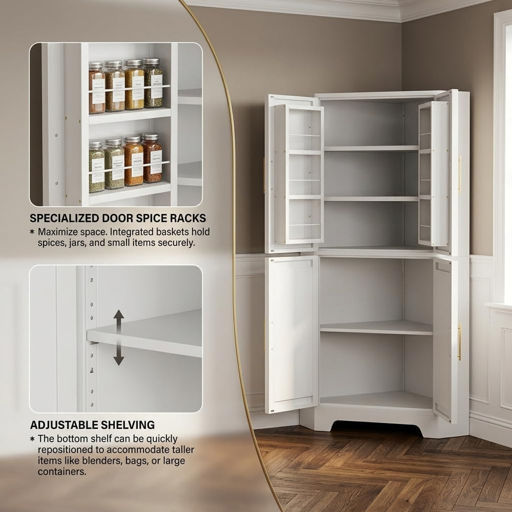 Corner Cabinet, Metal Storage, Kitchen Pantry Cabinet with Adjustable Shelves...