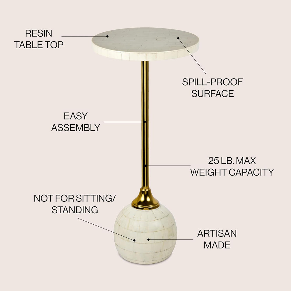 JONATHAN Y Evelyn 26" Round Mosaic Top Pedestal Drink Table, Cream/Gold ...