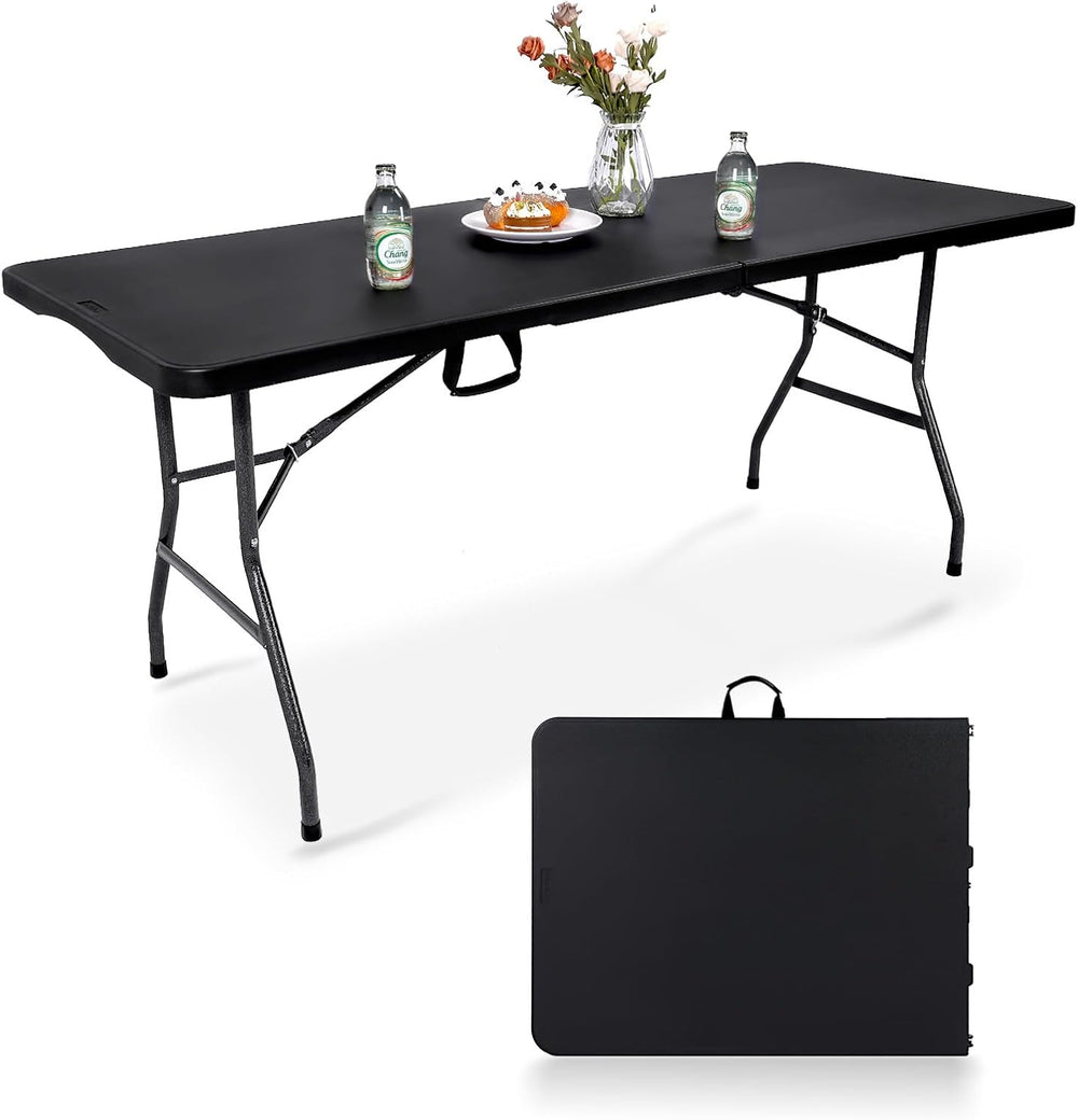 pollilar Folding Table 6FT Heavy Duty Portable Plastic Foldable Table Black |...
