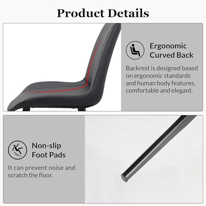 Dining Chairs, Modern PU Leather Dining Room Chair with Sturdy Metal Legs, Up...