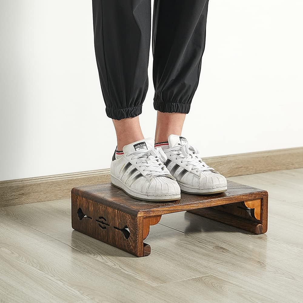 Low Wood Stool, Rectangular Bed Step Stool, Large Surface Step Ladder for Kit...