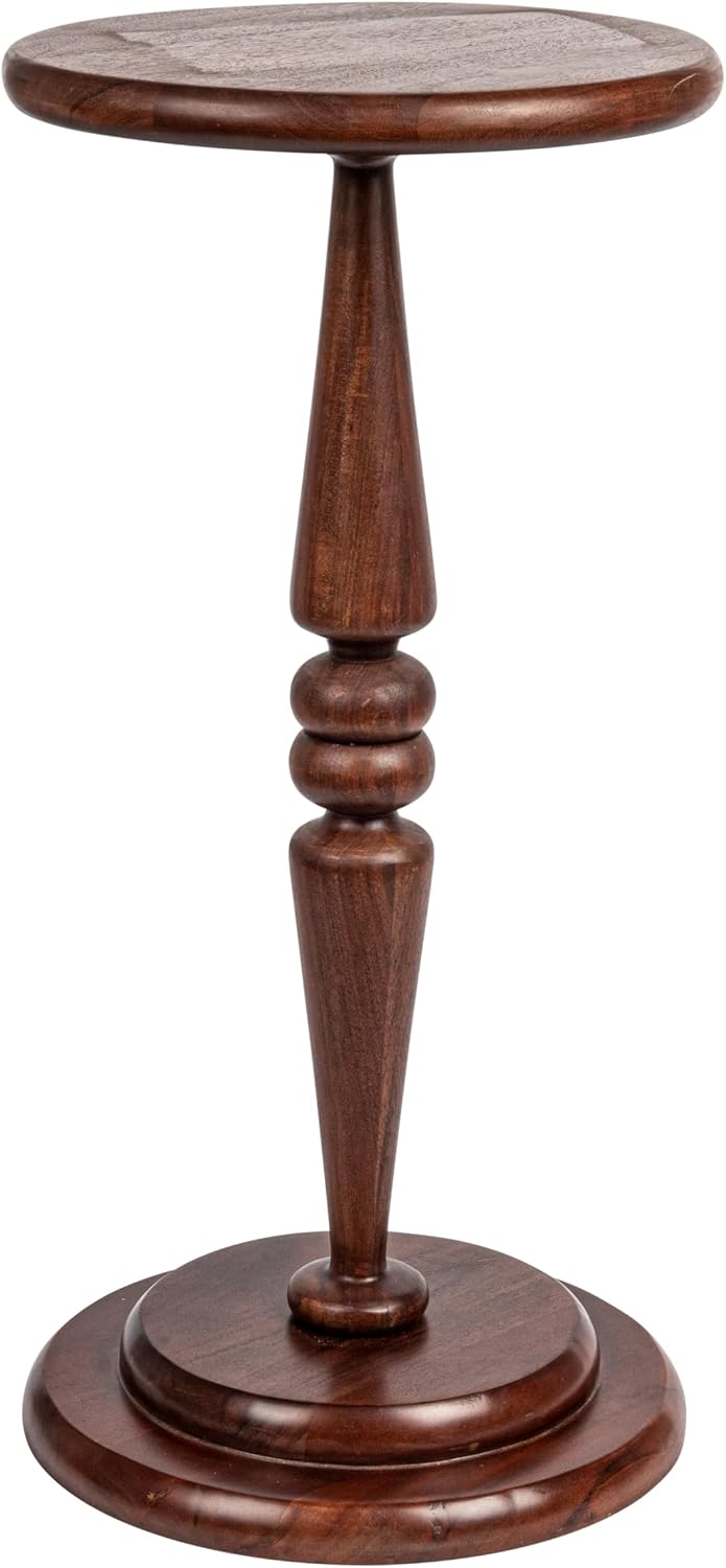 Creative Co-Op Bishop Pedestal Cocktail Side Table, Dark Chestnut