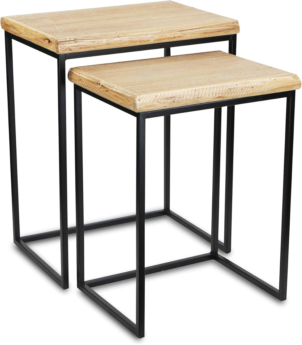 HomeRoots Set of Two 25" Black and Brown Solid Wood Nested Tables
