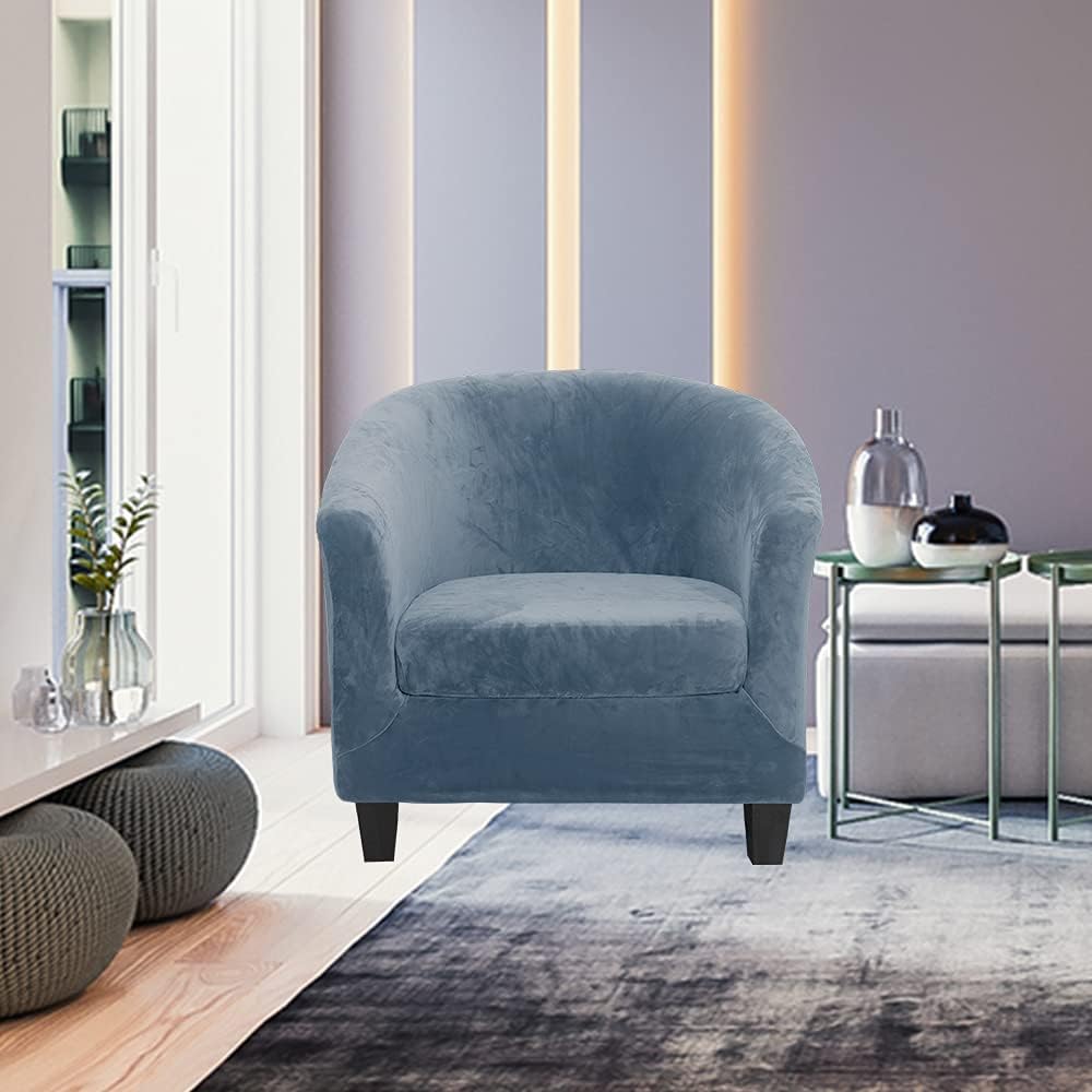 MIFXIN Tub Chair Slipcover 2-Piece Velvet Barrel Club Chair Covers with Cushi...