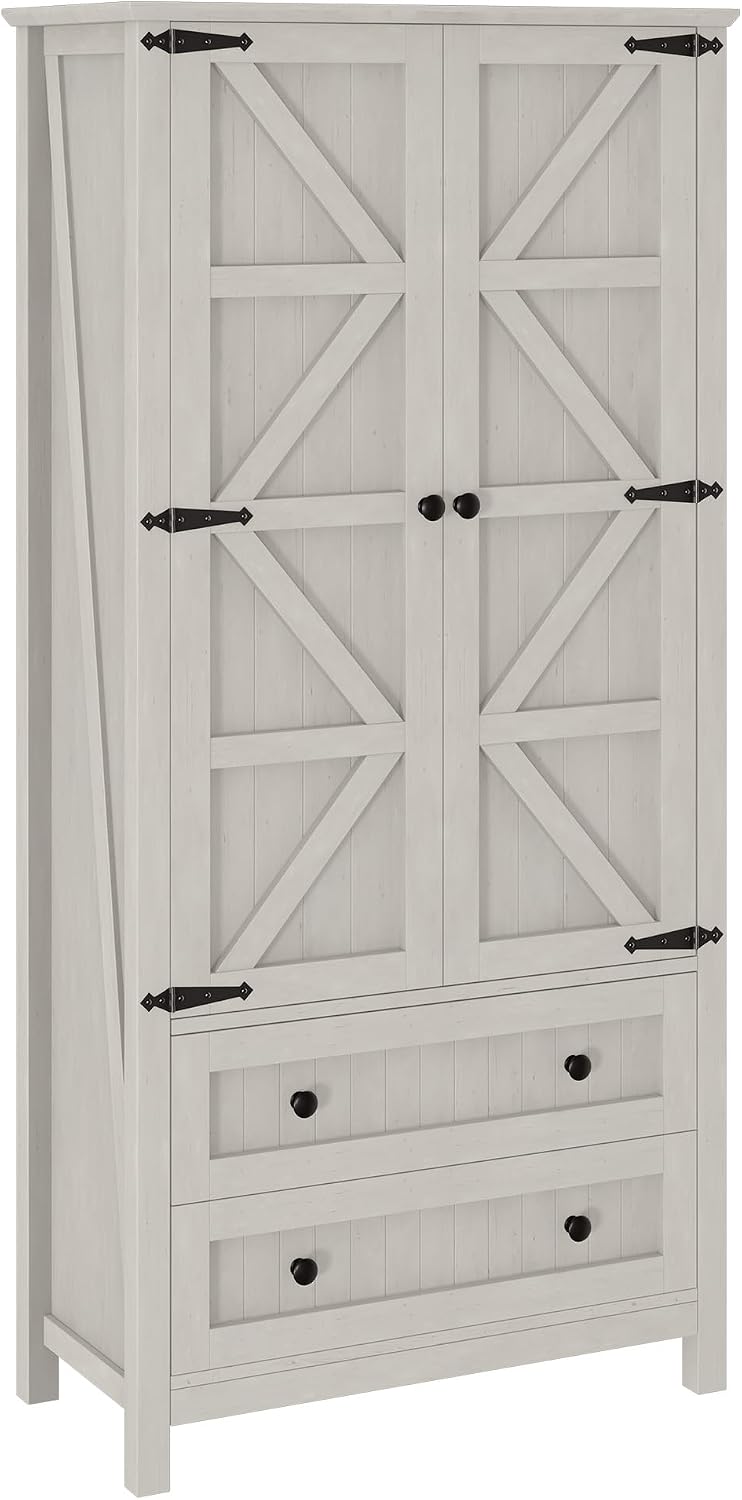DWVO 64.5" Pantry Cabinet with Barn Doors, 2 Drawers & Shelves, Off ...