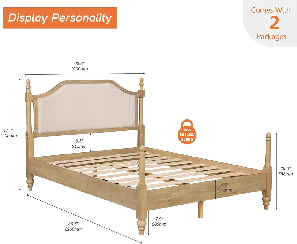 WAMPAT Queen Size Platform Bed Frame with Upholstered Headboard for Bedroom, ...