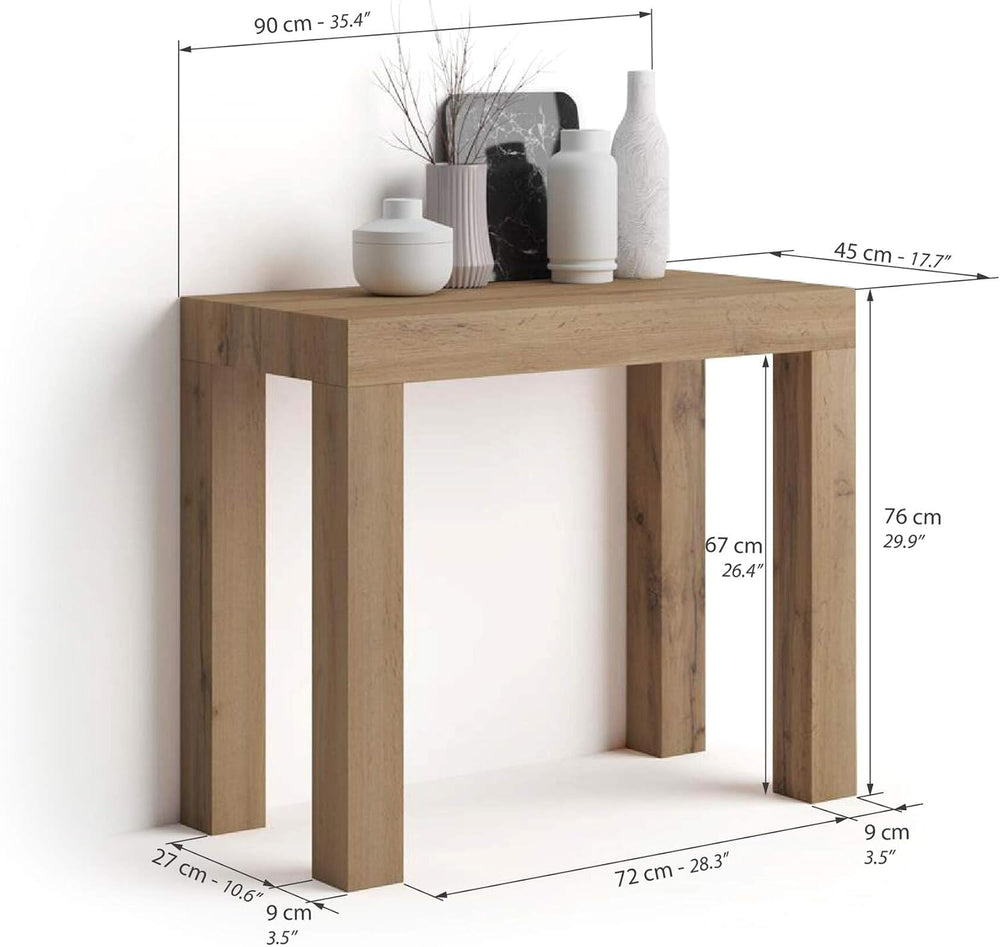 Mobili Fiver, First, Extendable Console Table 17.7(120) x35.4 in, Rustic Oak,...