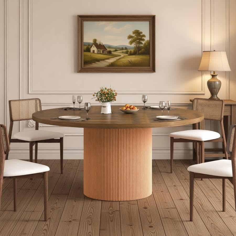 55 inch Round Dining Table for 4-6 People, Modern Farmhouse Dining Kitchen Ta...