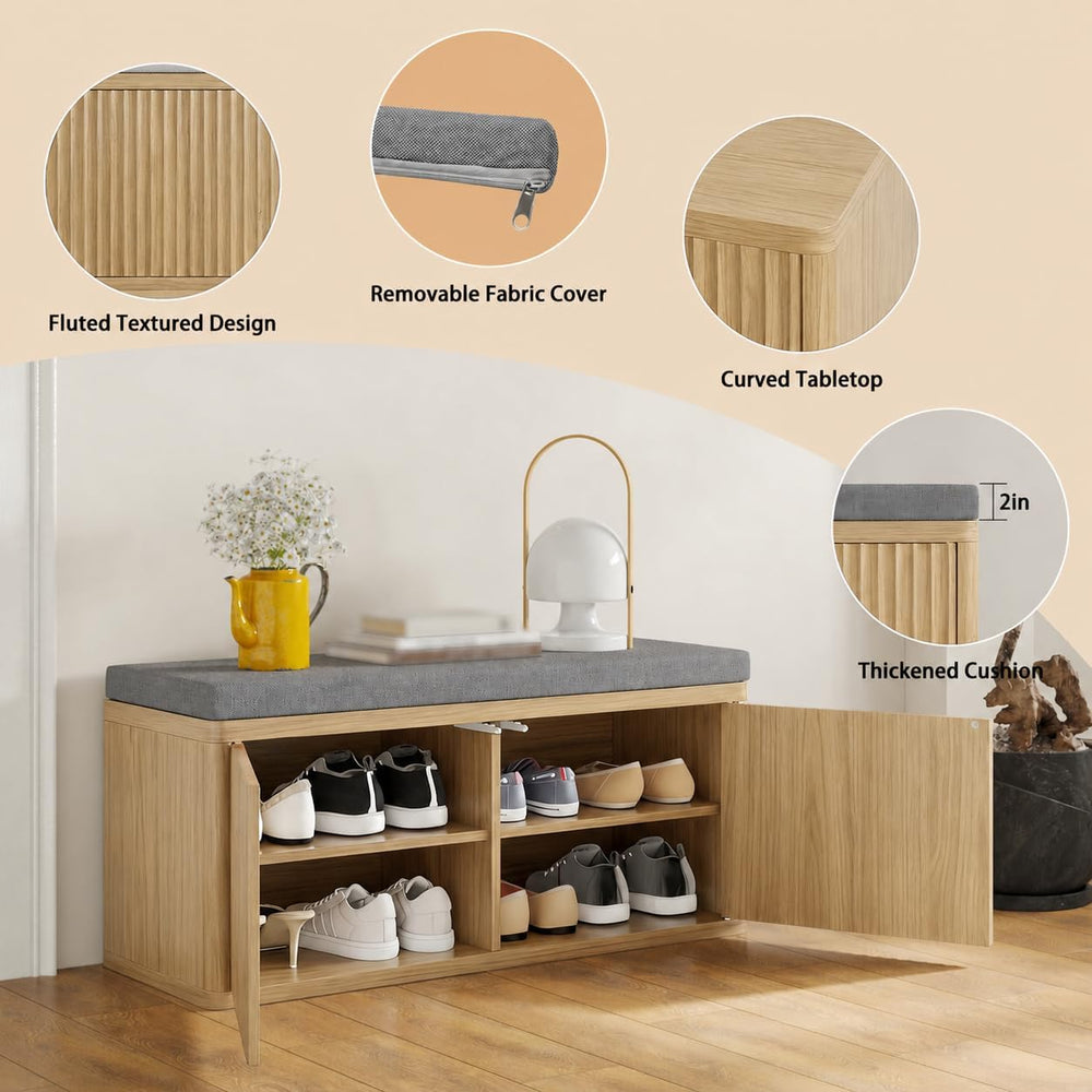 Entryway Shoe Storage Bench with 2" Cushion, 37.4" Small Bench with...