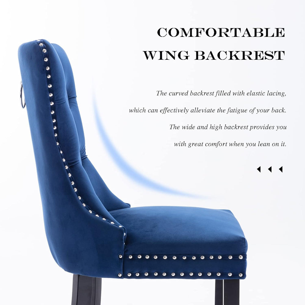 Dining Chairs Set of 2,Velvet Kitchen Chairs with Wood Legs(Blue) | JETEAGO U...