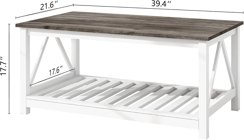 Farmhouse Coffee Table and End Table Set, Oak Grey Wooden Living Room Furnitu...