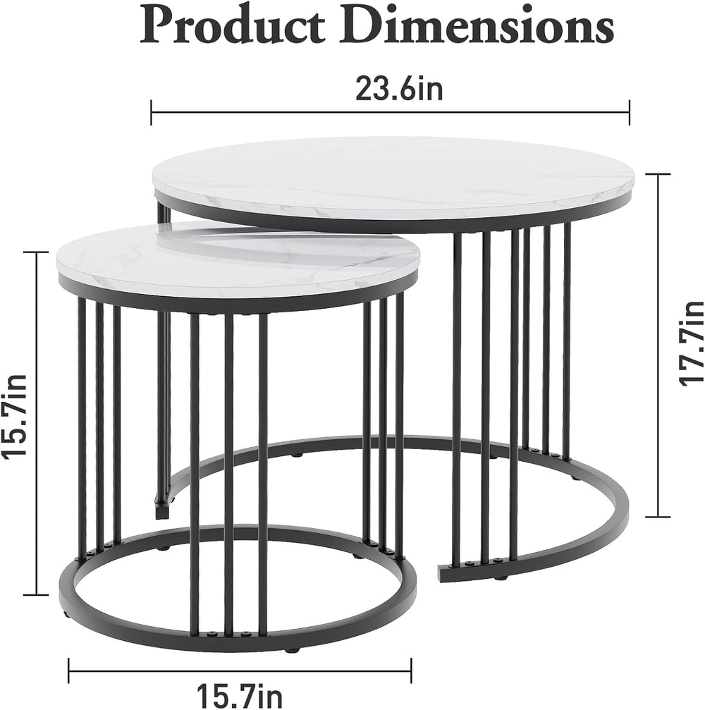 Garden 4 you Coffee Table Faux Marble Nesting Table for Small Place 2 Sets Mo...