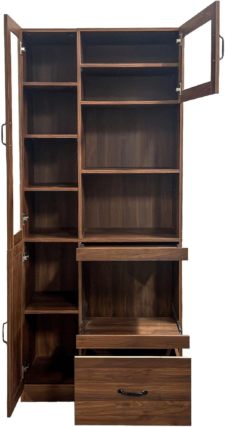 JOYSOURCE Tall Kitchen Hutch Cabinet with Pull-Out Shelves, Storage Drawer, G...