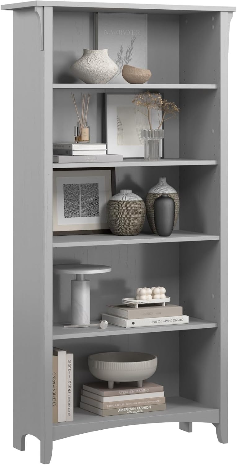 Bush Home Salinas 5 Shelf Bookcase in Cape Cod Gray, Tall Bookshelf, Large Bo...