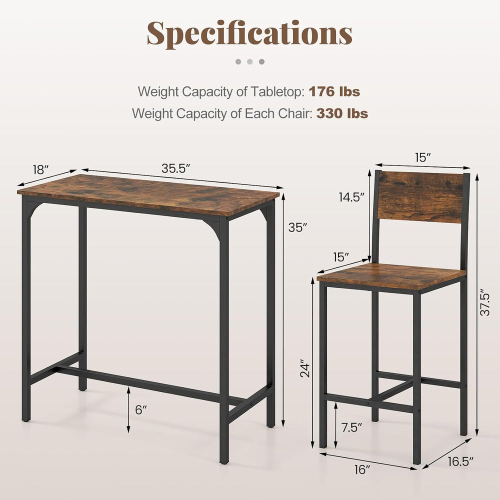 Tangkula 3 Piece Counter Height Bar Table Set, Pub Table and Chairs Set of 2,...