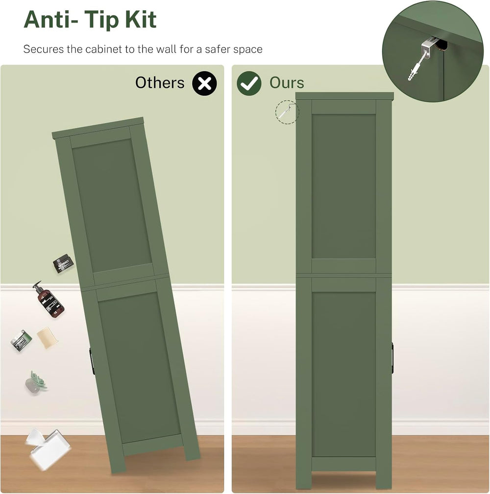 TEENFON Bathroom Cabinet with Adjustable Shelf & 2 Drawers, Farmhouse Sto...
