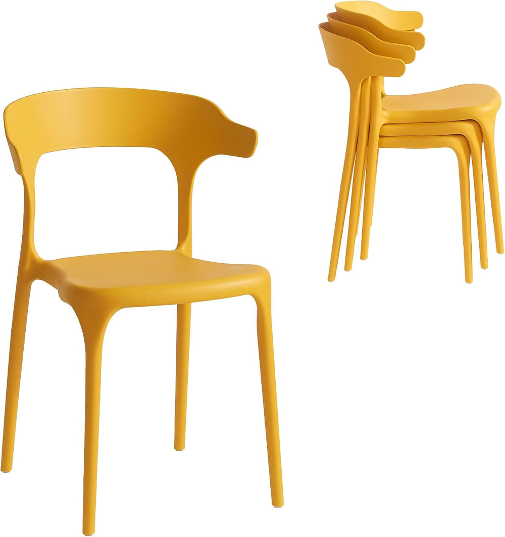 Modern Stackable Dining Chair Set, No Assembly, Plastic Chair, Patio Chair, S...