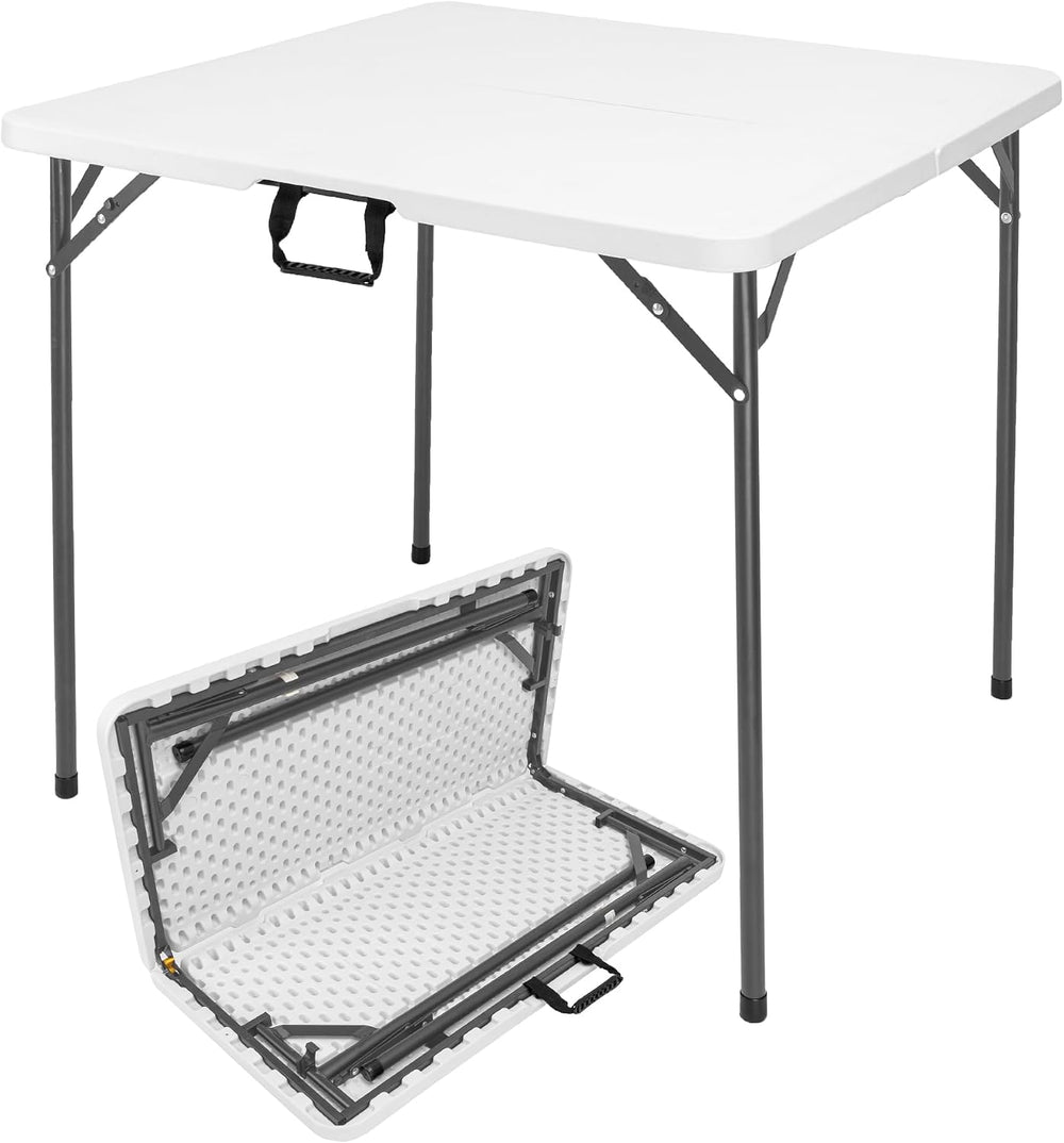 34" Square Folding Card Table, Fold-in-Half White Portable Table