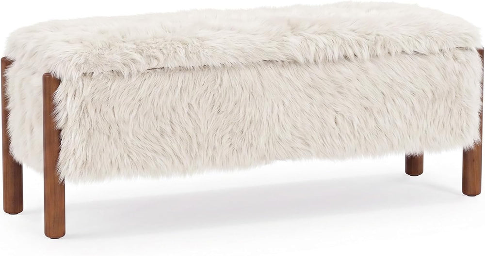 Modern Storage Benches with Walnut Wood Legs, 47'' Ottoman Bench with...