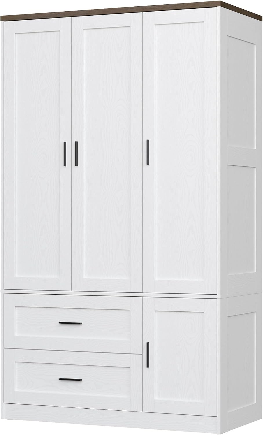 ANCTOR 3-Door Armoire Wardrobe Closet with 2 Drawers and Shelves, White
