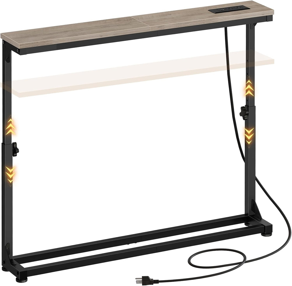 HOOBRO Narrow Console Table with Charging Station, Adjustable Height Sofa Tab...
