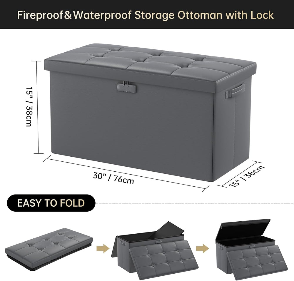 DocSafe Storage Ottoman Bench with Lock,Fireproof 30 Inches Folding Bench Foo...