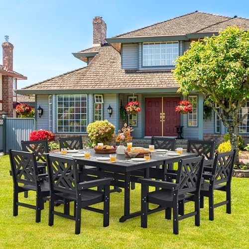 HDPE Outdoor Dining Set,10-Piece Outdoor Table and Chairs Include 8 Dining Ch...