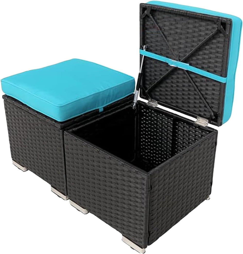 2 Wicker Ottomans, Multipurpose Outdoor Patio Ottoman Furniture, Additional S...